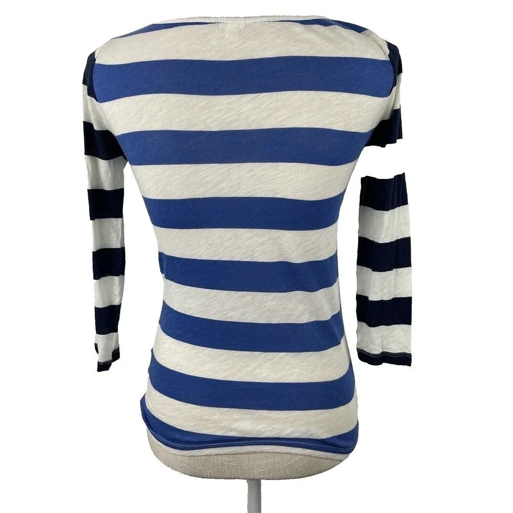 J Crew Nautical Stripe Top Womens XXS Blue White 3/4 Sleeve Sailor‎ Light Tee LS